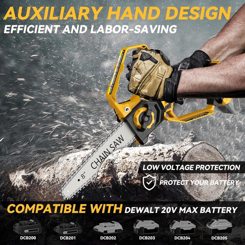 DEMIMA Mini Chainsaw for Dewalt 20V Max Battery, 8-Inch and 6-Inch 2-IN-1 Cordless Electric Chain saw with Brushless Motor and Auto-Oiler, 800W Hand Mini Chainsaw for Tree Pruning Wood Cutting(No Battery) - Image 3